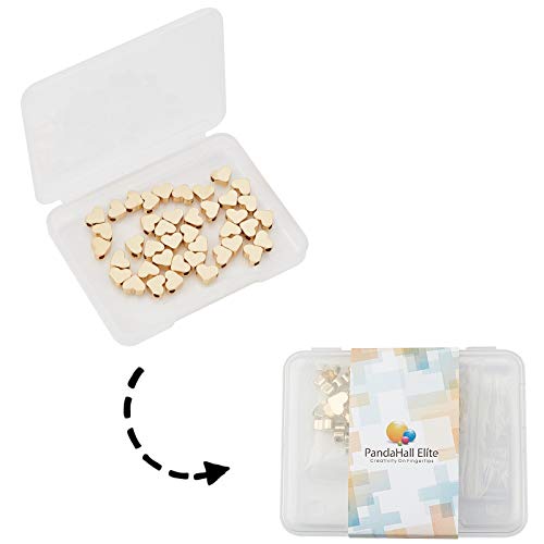 PH PandaHall 60pcs 14K Gold Plated Heart Beads, Love Heart Spacer Beads 6x7mm Metal Brass Hearts Loose Bead Charms for Mother's Day Necklace Bracelet Earring Wedding Birthday Jewelry Making - size: 6x7mm