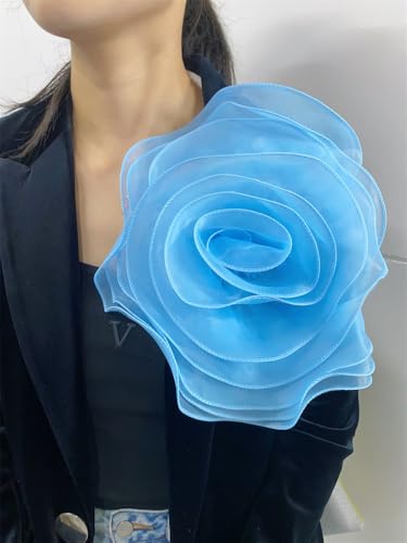10inch Extra Large Flower Brooch Pin for Women Fashion Dainty Organza Satin Fabric Big Camellia Brooches Lapel Pins Wedding Dance Party Dress Accessories Exaggerated Jewelry Gift - color: 10 inch Turquoise