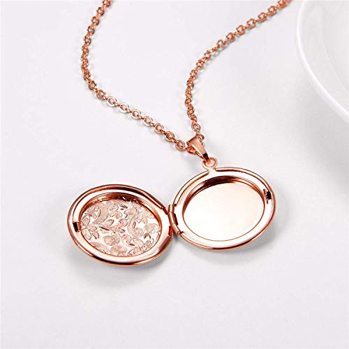 Locket Necklace that Holds Pictures Flower Lockets Pendant Necklaces Birthday Gifts Jewelry - style: Rose Round