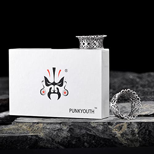 PUNKYOUTH 2PCS Ear Gauges Plugs Hollow Floral Single Flared Tunnels Fashion Expander Stretcher Piercings Brass Gauge Earrings 2g-1" - color: #1 Silver, size: 7/8"-22mm