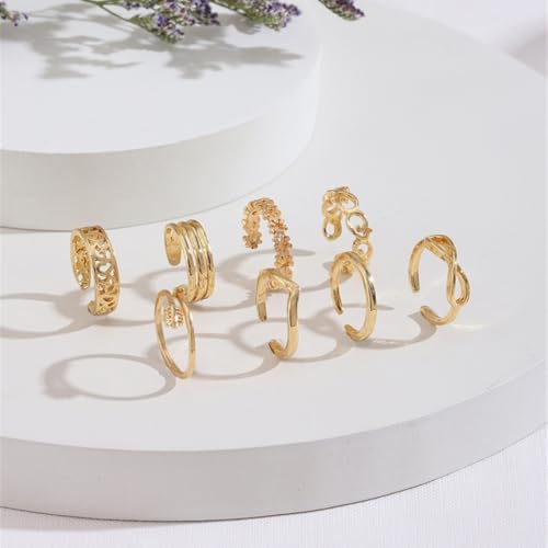 6pcs Gold Toe Rings for Women Adjustable Band Rings Open Toe Ring Set Beach Foot Jewelry Adjustable - style: gold