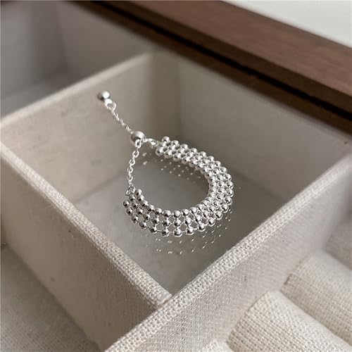 925 Sterling Silver Adjustable Link Chain Rings for Women Daughter | Dainty 14k Gold Plated Evil Eye/Cross/Flower Ring Sparkly Twist Rope with Bead Dangle Stackable Ring Jewelry Birthday Gifts - color: Style 2-Silver