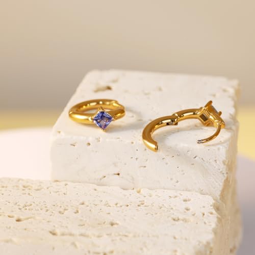 316L Surgical Steel Birthstone Hoop Earrings for Women | Lightweight, 5A Cubic Zirconia, Hypoallergenic, Lead & Nickel Free, 8mm Huggie Hoops - color: 18k gold-plated: 09. September (Sapphire)