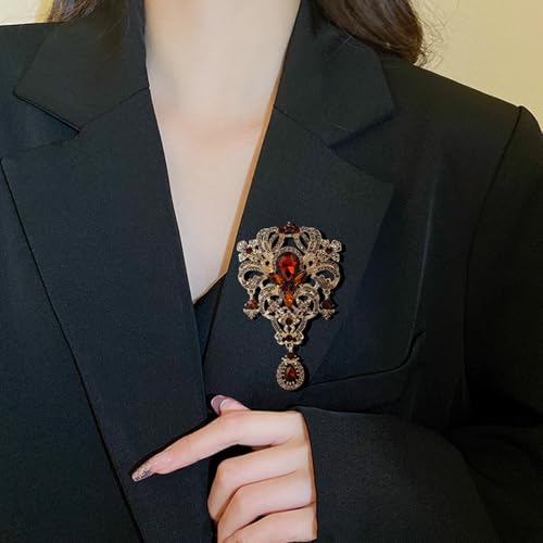 YOQUCOL Retro Austrian Crystal Big Brooch Pin for Women Large Flower Shape Brooches Lapel Pins for Sweater,Coat Dress Accessories - color: A-Deep Purple