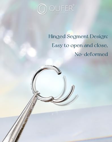 OUFER Opal and CZ 20G Nose Rings Hoops, 316L Surgical Steel Hinged Segment Nose Piercing Jewelry, Septum Lip Eyebrow Rings Cartilage Conch Rook Helix Tragus Daith Earrings For Women and Men-6/7/8MM - color: Silver