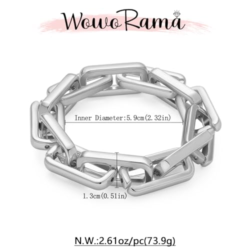 WOWORAMA Chunky Chain Bracelet for Women, Gold/Silver | Adjustable Elastic Stretch Bracelet, Thick Chunky Link Bracelet, Statement Jewelry - color: Square-Silver