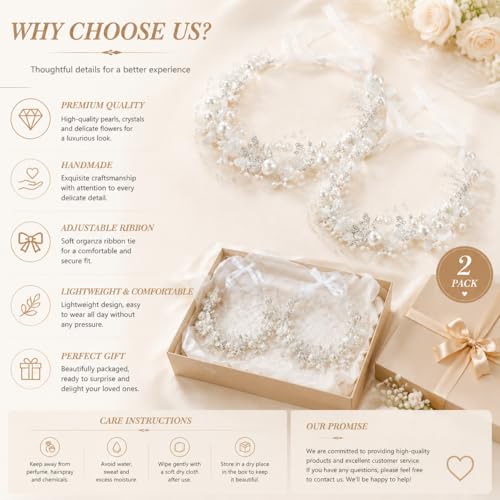2 Pcs Flower Girl Headpiece, Silver Pearl Rhinestone Flower Hair Accessories Princess Headband for Bridal Wedding First Communion (slive) - color: slive
