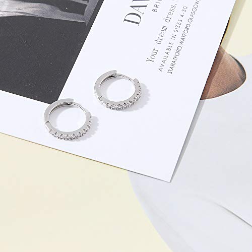 micuco 3 Pairs Small Hoop Earrings Tiny Cartilage Earrings for Women Men | Cubic Zirconia Earrings Huggie Hoop Ear Piercing Earrings for 8mm 10mm 12mm - color: 2# 14K White Gold Plated 8mm*3