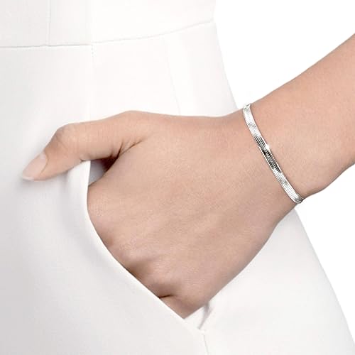 Dainty Gold Bracelet for Women Trendy Non Tarnish, Thin Bracelets Stackable Set with Bangle Cuff, Box, Herringbone, Paperclip, Figaro, Sparkling Link Chains Waterproof, Simple Jewelry Gifts for Women - color: style 03-silver