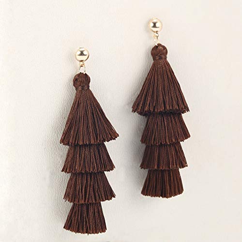 BaubleStar Bohemian Layered Tassel Drop Earrings for Women | Lightweight Statement Party Festival Jewelry - color: Chocolate