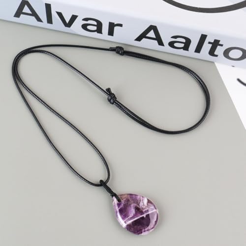 Teardrop Gemstone Necklaces for Women, Healing Crystal Pendant Necklace Birthstone Jewelry for Women - color: Amethyst