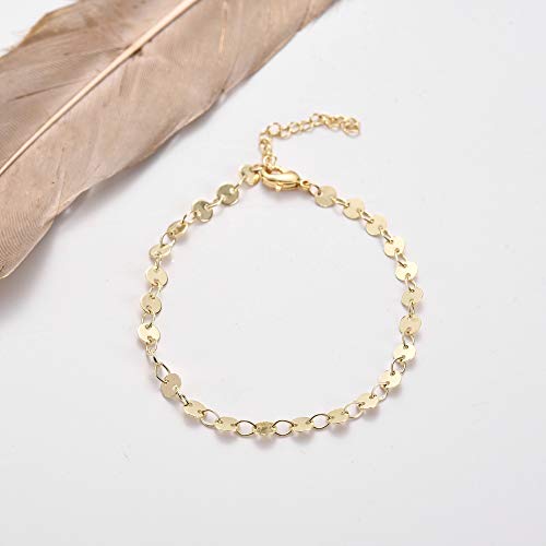 Womens Dainty Gold Chain Bracelet,Simple Layered Chain Bracelets,Beaded Turquoise Bracelet,Charm Crystal Bar,Heart,Karma,Triangle,Pearl Bracelets for Women - color: Gold Coin Chain