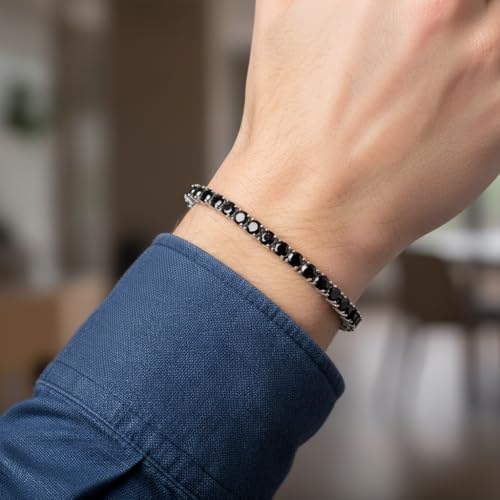 Black Classic Tennis Bracelets for Women, 18K White Gold Plated Round Cubic Zirconia Tennis Bracelet for Women Mom Wife - size: 6.5 Inch