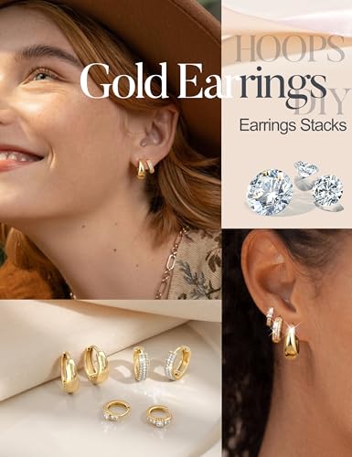 LOLIAS Small 14K Gold Plated Chunky Hoop Earrings for Women Hypoallergenic Silver Earrings Set for Sensitive Ears Non Tarnish Huggie Hoops Earring Stacks for Multiple Piercing Jewelry Lightweight 3Pairs - style: Teardrop-14K Gold Plated