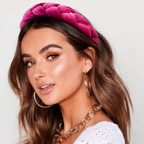DRESHOW Braided Headbands for Women Velvet Hair Hoop Elastic Criss Cross Hair Bands Accessories - color: 01 Pc Velvet Braided: Fuschia