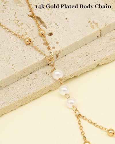14K Gold Plated Waist Chain for Women, Adjustable Beads Layered Bikini Belly & Body Chain Jewelry for Beach Vacation & Parties - color: Gold-c