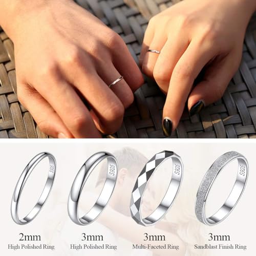 ChicSilver 925 Sterling Silver Ring Customizable Sandblast Finish/Multi-Faceted Ring Wedding Band Comfort Fit Size 4-12 - color: Multi-Faceted