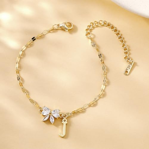 Gold Initial Bracelet for Women Teen Girls 14k Gold Plated Dainty Butterfly Charm Letter Bracelet for Birthday Jewelry Gifts - color: Gold-C
