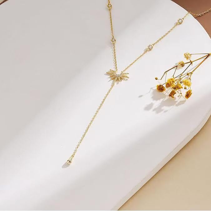 Lasso Necklace for Woman Gold And Pearl Lasso Necklace Exquisite Waterproof Adjustable Y Shaped Sun Necklaces Layered Pearl Lariat Necklaces Jewelry - color: gold