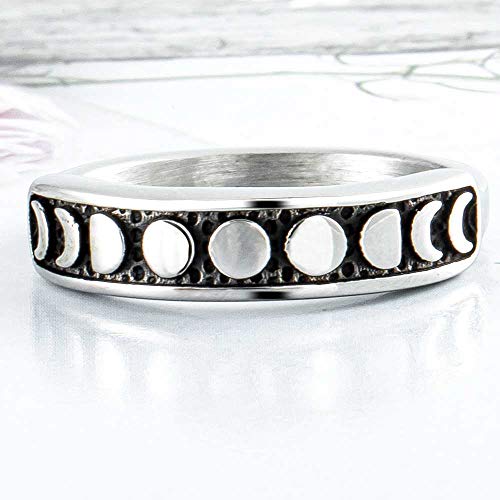 Jude Jewelers Retro Vintage Stainless Steel Moon Phase Shape Crescent Stacking Wedding Band Promise Ring