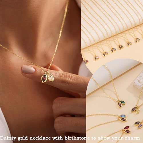 2026 Graduation Gifts Birthstone Necklace for Women Dainty Gold Necklace with 2 Birthstone Birthday Gift for Her Teen Girl Gift Trendy Stuff for Her Mom Daughter Girlfriend Friend Christmas Stocking Stuffers - color: 02-12 Feb & Dec, style: Leaf