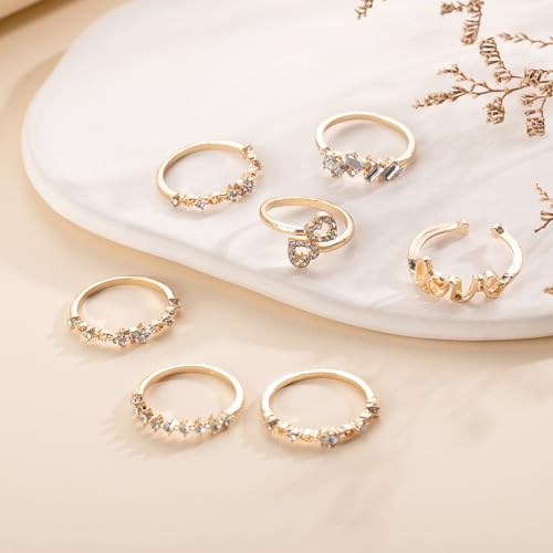 FUTIMELY Boho Retro Stackable Rings Sets for Women Knuckle Joint Finger Knuckle Nail Ring Sets Moon Stars Stack Preppy Statement Rings Cute Trendy Stuff Jewelry - style: C-3