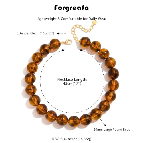 Chunky Beaded Necklace for Women Trendy Boho Collar Statement Necklace Large Round Resin Beads Choker Necklaces Summer Beach Jewelry Gifts - color: Amber