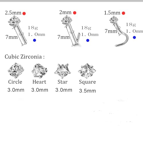 14k Gold Plated Nose Rings Studs for Women 316L Surgical Steel Nose Piercings 22g/20g/18g Gauges 1.5mm/2mm/2.5mm/3mm/3.5mm/4.5mm Sizes - color: 18g 5pcs S Silver Surgical Steel
