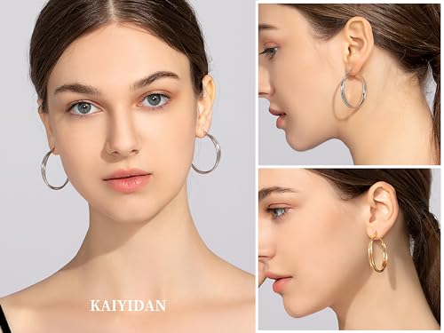 2 Pairs Gold/Silver Hoop Earrings For Women Set Trendy,14K Plated Gold Chunky Huggie Hoop Earings Pack,Oval Twisted Statement Silver Hoops,Fashion Jewelry Gift - color: 5) double hoop