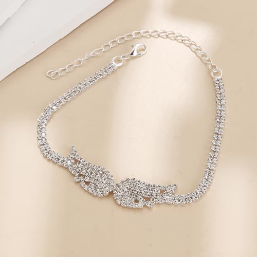 Fesciory Silver Ankle Bracelets for Women, Adjustable Rhinestone Pendant Tennis Anklet, Butterfly Heart Infinite Diamond Summer Beach Foot Chain Jewelry Gifts - style: Wing