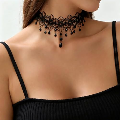 Black Necklaces for Women,Adjustable Layered Collar,Goth Jewelry - color: Flower Pendant