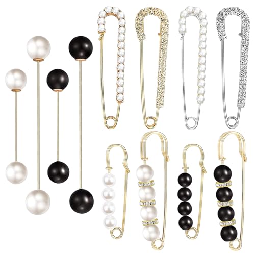 12 PCS Sweater Shawl Clips Retro Sweater Shawl Clips Faux Crystal Pearl Brooch Pins for Women Girls Costume Accessory - color: Classic 3