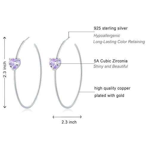 OwMell Large Hoop Earrings for Women 925 Sterling Silver Post 14K Gold Plated Big Hoops Earrings Trendy Pearl Cubic Zirconia Hoop Earrings - color: Purple Silver