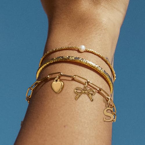 14K Gold Plated Bracelet for Women Simple Jewelry Initial A-Z Bracelet Dainty Chain Gifts for Women Birthday Unique Dainty Letter Charm Bracelet with Bow Anniversaries Gifts for Mother Her Jewelry Gift - style: J