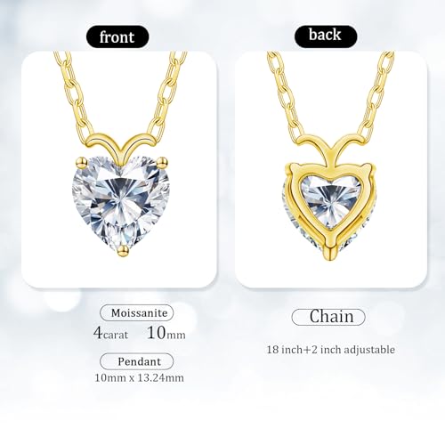 ForeverLove Heart Necklaces for Women, 4-2 Carats Heartshap Moissanite, Silver Pendant Jewelry, Anniversary Birthday Gifts for Wife, Girlfriend, Daughter, Mom - style: 4.0 Carats Heart Moissanite Gold-plated Sterling Sliver Necklace