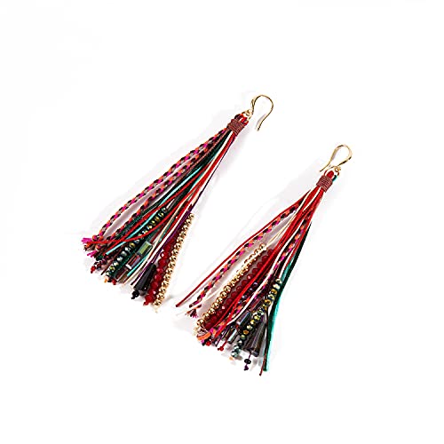 Bohemian Feather Dangle Earrings for Women with Shell Beads Long Tassel Design Drop Earrings - style: Boho-tassel