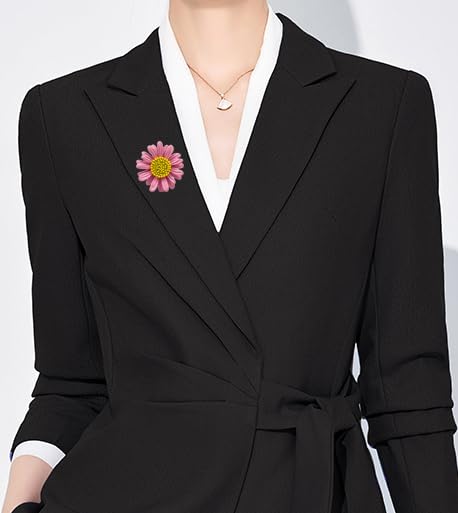 6 Pcs Daisy Flower Brooches, Sunflower Lapel Pins, Sun Flower Brooches, Floral Lapel Pins for Women Fashion Jewelry Accessories - color: Pink