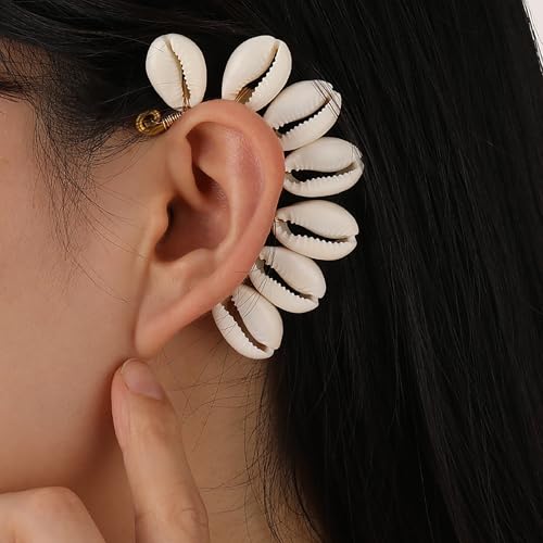 Wellike Gold Ear Cuffs For Women Non Piercing Single Clip On Earrings 18k Gold/Silver Plated Handmade Cuff Earrings Hypoallergenic Waterdrop Cowrie Shell Jewelry - color: KKWE098-G