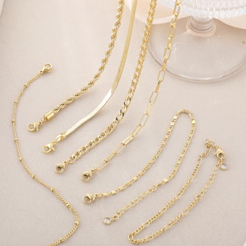 Kyerlyn Gold Bracelets for Women Waterproof, 14K Real Gold Jewelry Sets for Women Trendy Dainty Stackable Cuban Link Paperclip Chain Bracelet Pack Fashion Accessories Gifts - style: G-3