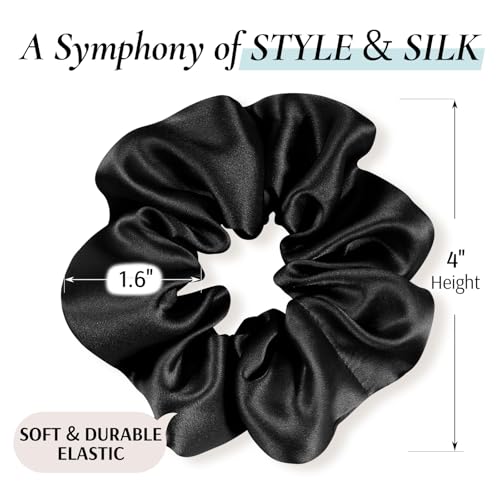 Zenssia Silk Scrunchies for Hair, Mulberry Silk Hair Ties for Women and Girls, No Damage Elastic Ponytail Holders(Black, 3 Pack) - color: Black*3