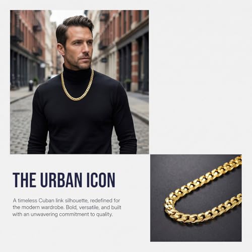 Necklace for Men Stainless Steel Statement Cuban Chain Necklace Gold/Silver/Black Plated 7mm Chain Hip Hop Jewelry 18/20/22/24/26/28/30 Inch - color: 7mm-Gold Cuban Chain, size: Length 18 Inch