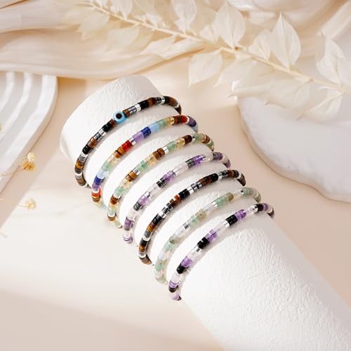Healing Crystal Bracelet Jewelry Gifts for Women | Triple Protection/Stress Relief/New Beginnings/Good Luck/Empath Protection, Christmas, Birthday - color: Empath Protection