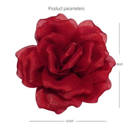 Flash Camellia Flower Brooch Pin for Women Men Elegant Texture Fabric Dahlia Rose Floral Brooches Lapel Pins Dainty Wedding Holiday Party Costume Dress Accessories Jewelry - color: Red