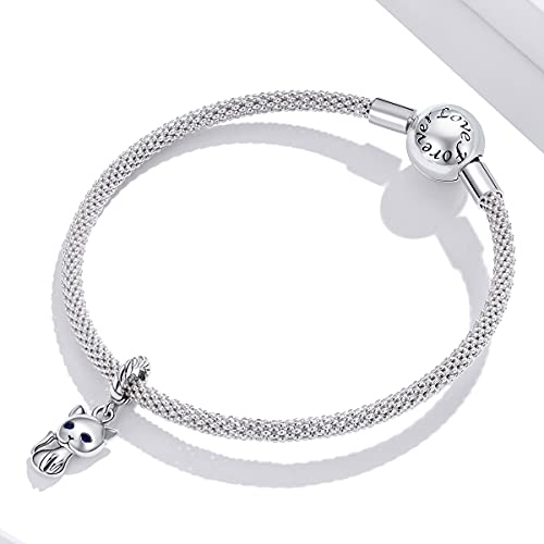 BISAER 925 Sterling Silver Charms for Bracelets Cat Dog Sloth Animal Beads Butterfly Fairy Heart Dangle Pendant Charms - color: Lovely Cat
