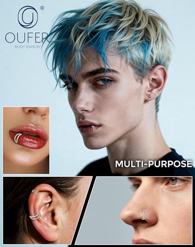 OUFER Double Hoop Nose Ring, 20G Nose Piercing Surgical Steel Nose Rings for Women, Elegant Nose Rings Hoops Perfect for Daily Nostril Piercing Jewelry - color: Silver+Green CZ
