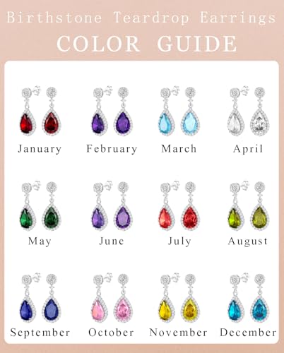Silver Diamond Dangle Earrings for Women Rhinestone Teardrop Crystal Cubic Zirconia Drop Dangling Wedding Costume Jewelry - color: 12.December-White Gold Plated | Blue