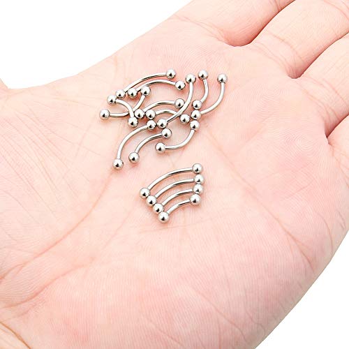 Hoeudjo Eyebrow Piercing Jewelry 16G Surgical Steel Curved Barbell with Ball Kit Tragus Ring Piercings Jewelry 16-24Pcs 6mm 8mm 10mm 12mm - color: 16Pcs-16G-Silvertone