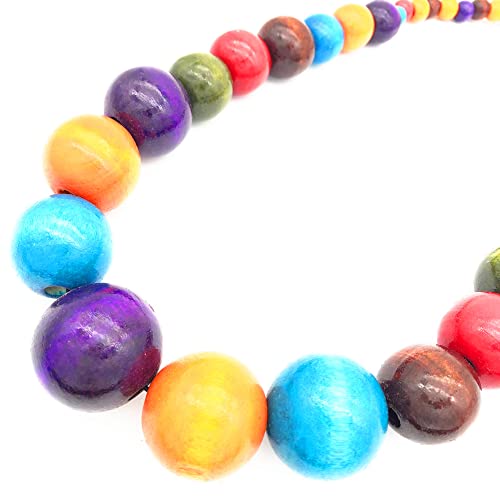 Colorful African Wooden Beaded Choker Neckalce Drop Dangle Earrings Set Chunky Strands Beads Large Bib Collar for Women 60's 70s Wedding Bohemain Jewelry - color: colorful