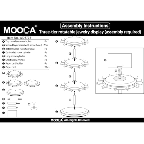 MOOCA 3-Tier Rotating Bracelet Display Stand with 42 Hooks, Jewelry Holder | 3-tier rotating wooden display with 42 hooks keeps bracelets, bangles, watches, and accessories organized and visible. - color: Brown, Round Shape