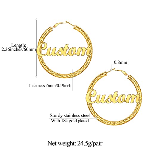 FindChic Chunky Hoop Earrings for Women, Silver/Black/14K Gold Plated Crossover Patterned Hollow Tube Rounded Loop Earrings, 30mm/40mm/60mm/80mm Hoops with Custom Name Options and Gift Box - color: f.Gold (Custom Name), size: 60MM